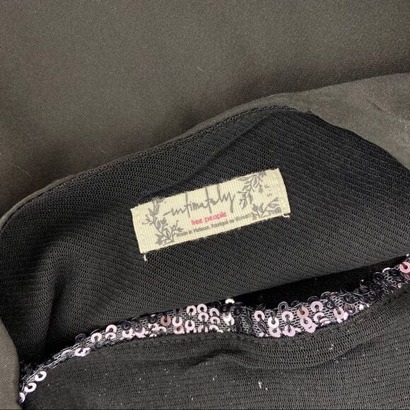 Free People Turn It On Sequin Halter Satin Camisole Tank Top Black Small - Picture 11 of 13